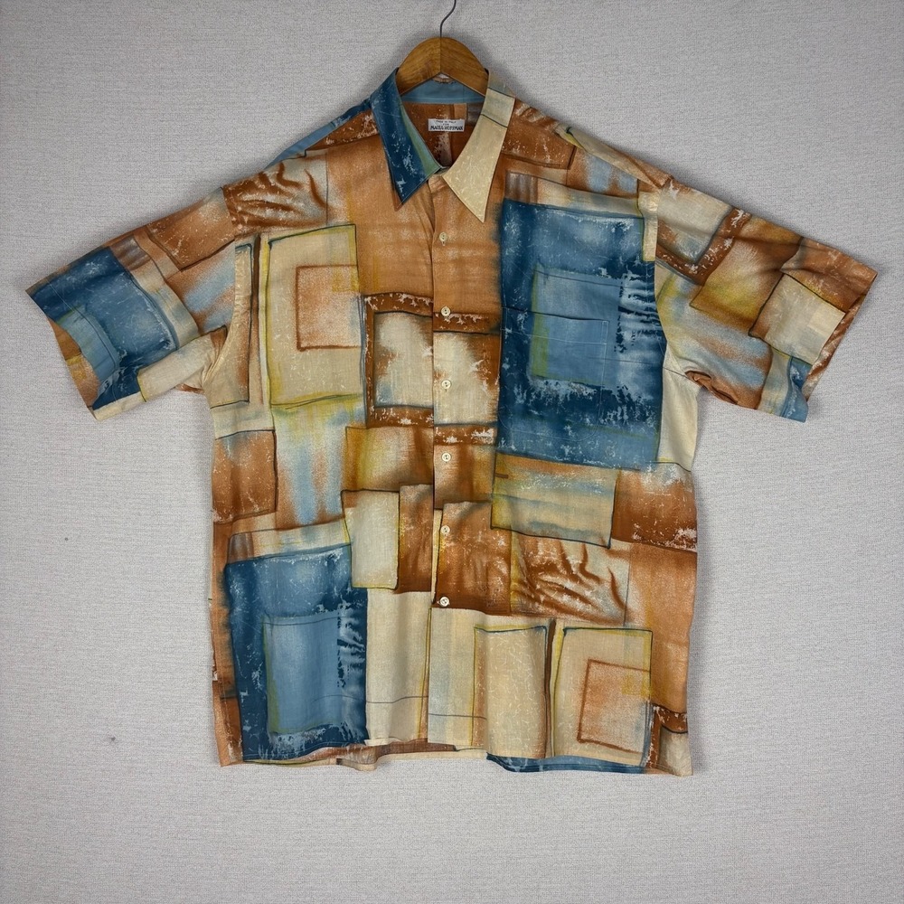 Vtg Y2K Maus‎ & Hoffman Button Up Mens XXL Cotton S/Sleeve Artsy Made in Italy